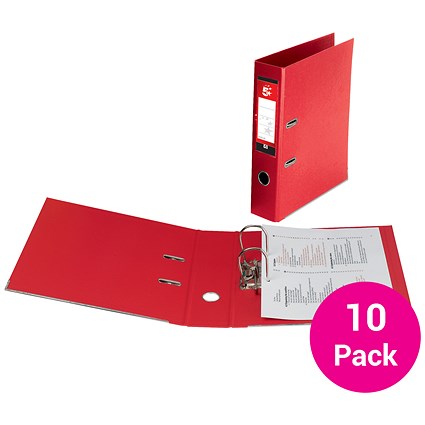 5 Star Foolscap Lever Arch Files, Plastic, Red, Pack of 10