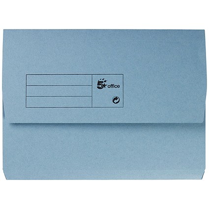 5 Star A4 Document Wallets Half Flap, 285gsm, Blue, Pack of 50