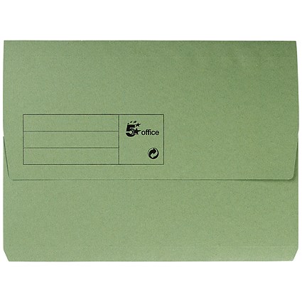 5 Star A4 Document Wallets Half Flap, 285gsm, Green, Pack of 50