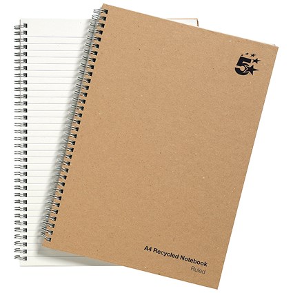 5 Star Hard Cover Wirebound Notebook, A4, Recycled, 160 Pages, Pack of 5