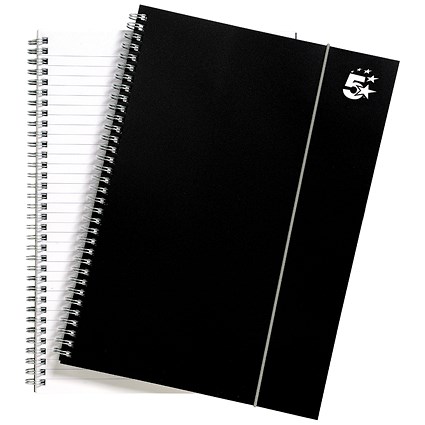 5 Star Wirebound Polypropylene Notebook, A4, Elasticated, 160 Pages, Pack of 6