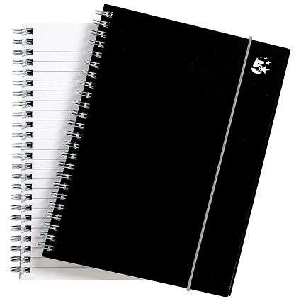 5 Star Wirebound Polypropylene Notebook, A5, Elasticated, 160 Pages, Pack of 6