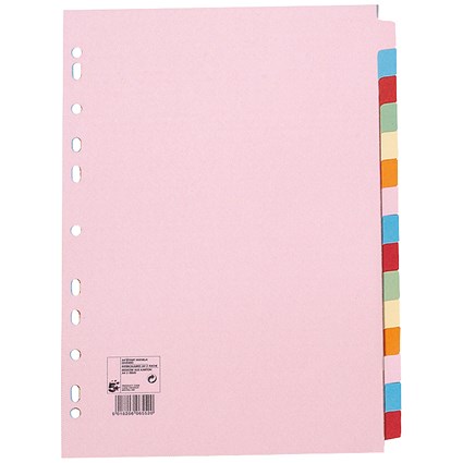 5 Star Subject Dividers, 15-Part, A4, Assorted, Pack of 10