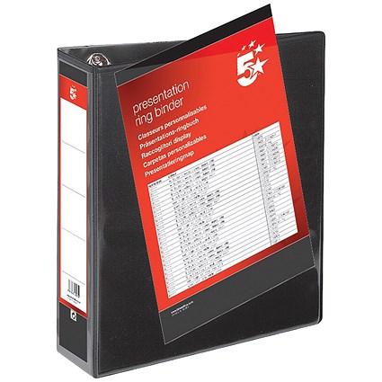 5 Star Presentation Binder, A4, 4 D-Ring, 50mm Capacity, Black, Pack of 10