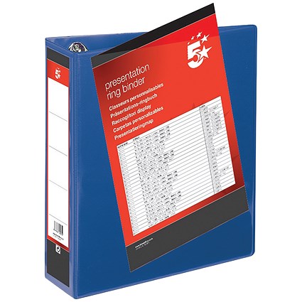 5 Star Presentation Binder, A4, 4 D-Ring, 50mm Capacity, Blue, Pack of 10