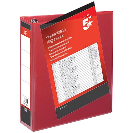 5 Star Presentation Binder, A4, 4 D-Ring, 65mm Capacity, Red, Pack of 10