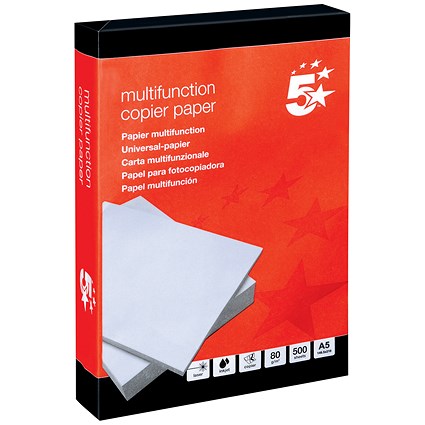 5 Star A5 Multifunctional Paper, White, 80gsm, Ream (500 Sheets)