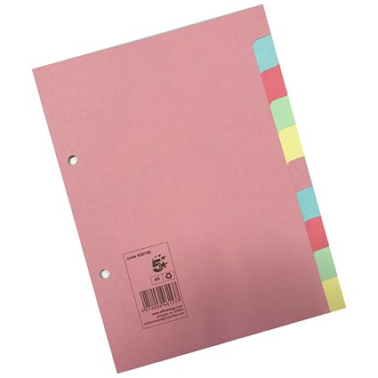 5 Star Subject Dividers, 10-Part, A5, Assorted