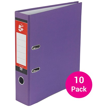 5 Star A4 Lever Arch Files, Purple, Pack of 10