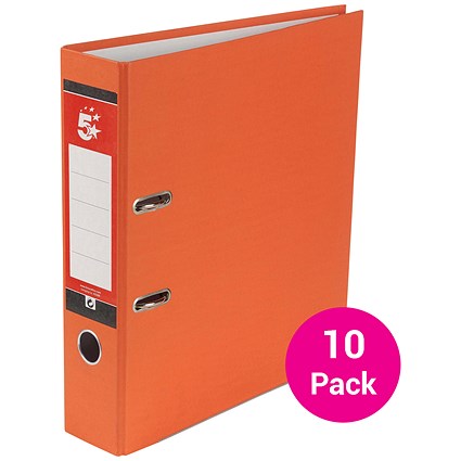 5 Star A4 Lever Arch Files, Orange, Pack of 10