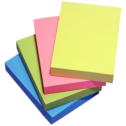 5 Star Sticky Notes, 38x51mm, Assorted Neon Colours, Pack of 12 x 100 Notes