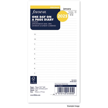 Filofax Personal Refill, Day Per Page, 2025