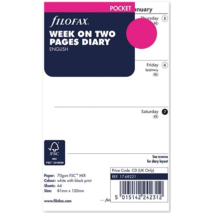 Pocket Size Week On Two Pages  Printed Pocket Planner Refills