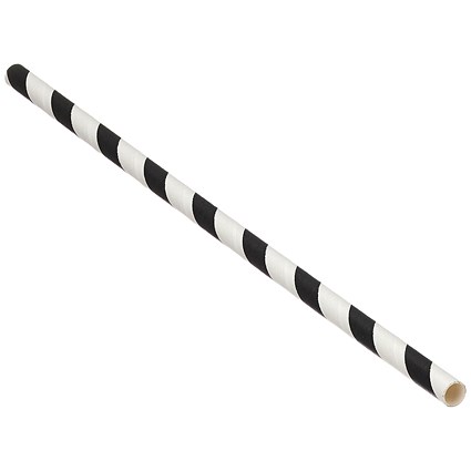 Striped Paper Straw, 200mm x 6mm, Black & White, Pack of 5000