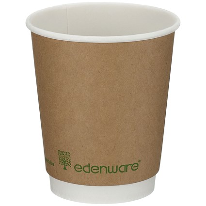 Edenware Double Wall PLA Lined Coffee Cup, 8oz, Kraft, Pack of 500