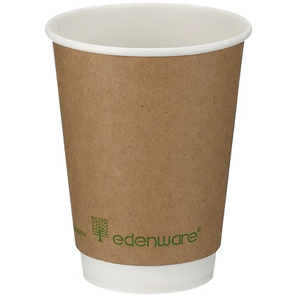 Edenware Double Wall PLA Lined Coffee Cup, 341ml, Kraft, Pack of 500