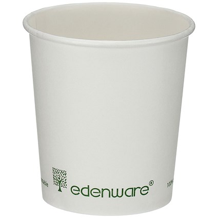 Edenware Single Wall PLA Lined Coffee Cup, 4oz, White, Pack of 1000