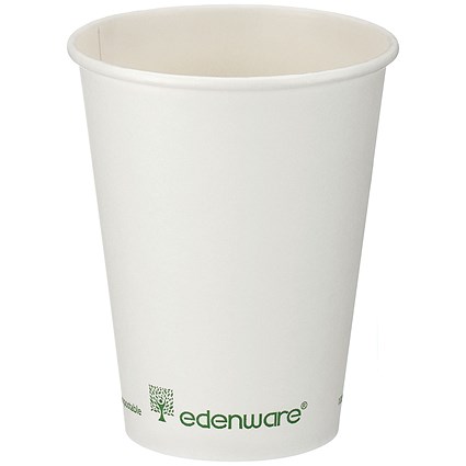 Edenware Single Wall PLA Lined Coffee Cup, 12oz, White, Pack of 1000