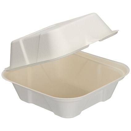 Bagasse Square Burger Box, 6 Inch, White, Pack of 500