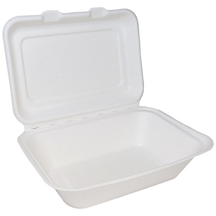 Bagasse Clamshell Regular Meal Box, 7x5 Inch, White, Pack of 500