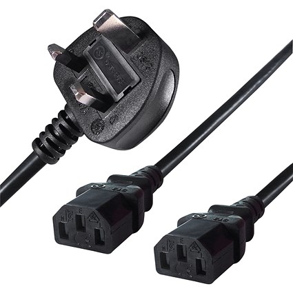 Connekt Gear 2.5m Mains Splitter Cable Plug to 2 C13 Sockets