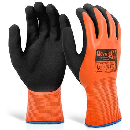 Glovezilla Latex Thermal Gloves, Orange, Large, Pack of 10