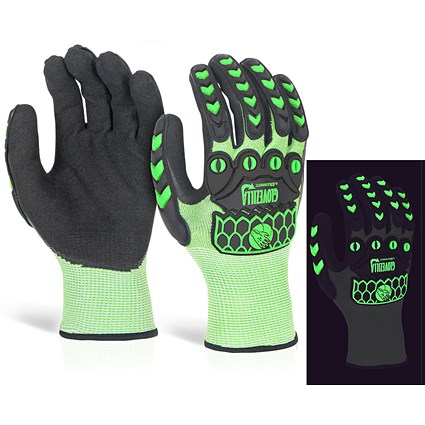 Glovezilla Glow In The Dark Foam Nitrile Gloves, Green, 2XL