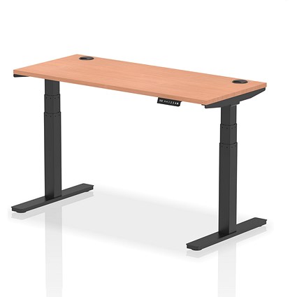 Air 1400mm Slim Rectangular Height-Adjustable Desk, Black Leg, Beech