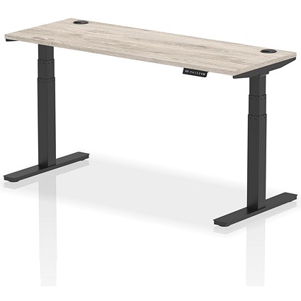 Air 1600mm Slim Rectangular Height-Adjustable Desk, Black Leg, Grey Oak