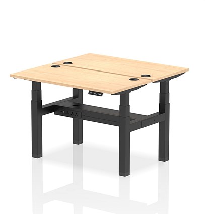 Air 2 Person Sit-Standing Bench Desk, Back to Back, 2 x 1200mm (600mm Deep), Black Frame, Maple