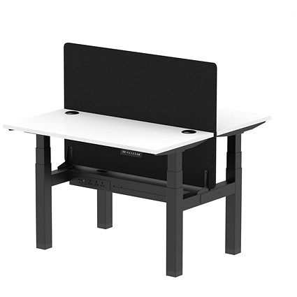 Air 2 Person Sit-Standing Bench Desk with Charcoal Straight Screen, Back to Back, 2 x 1200mm (600mm Deep), Black Frame, White