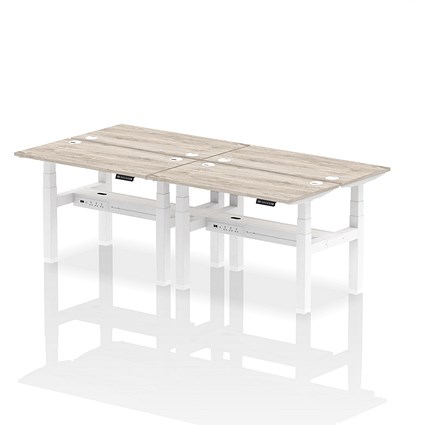 Air 4 Person Sit-Standing Bench Desk, Back to Back, 4 x 1200mm (600mm Deep), White Frame, Grey Oak