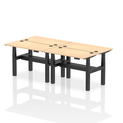 Air 4 Person Sit-Standing Bench Desk, Back to Back, 4 x 1200mm (600mm Deep), Black Frame, Maple