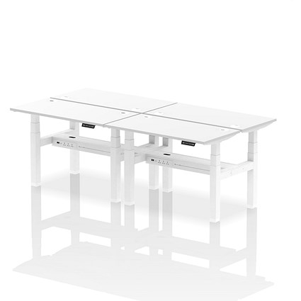 Air 4 Person Sit-Standing Bench Desk, Back to Back, 4 x 1200mm (600mm Deep), White Frame, White