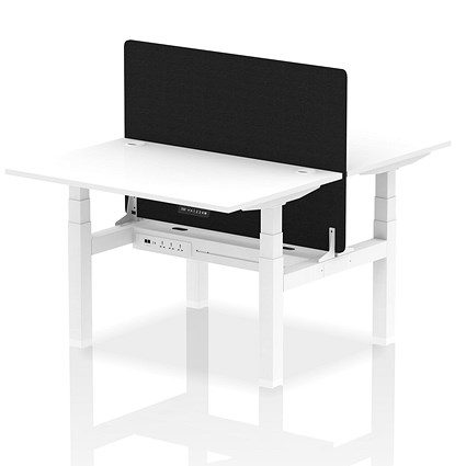 Air 2 Person Sit-Standing Bench Desk with Charcoal Straight Screen, Back to Back, 2 x 1200mm (800mm Deep), White Frame, White