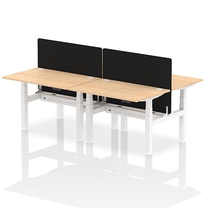 Air 4 Person Sit-Standing Bench Desk with Charcoal Straight Screen, Back to Back, 4 x 1200mm (800mm Deep), White Frame, Maple