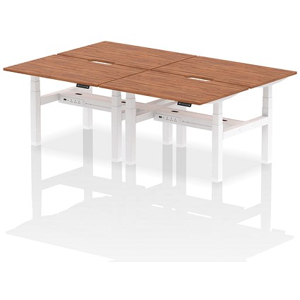 Air 4 Person Sit-Standing Scalloped Bench Desk, Back to Back, 4 x 1200mm (800mm Deep), White Frame, Walnut