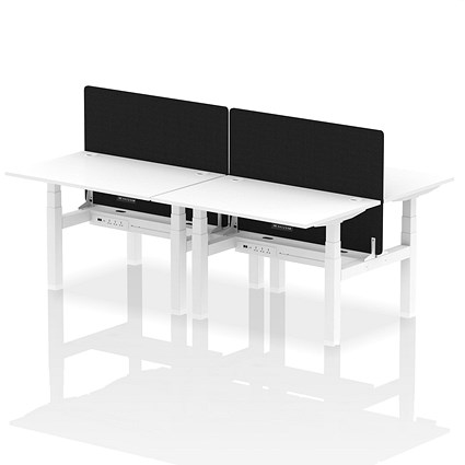 Air 4 Person Sit-Standing Bench Desk with Charcoal Straight Screen, Back to Back, 4 x 1200mm (800mm Deep), White Frame, White