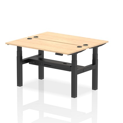 Air 2 Person Sit-Standing Bench Desk, Back to Back, 2 x 1400mm (600mm Deep), Black Frame, Maple