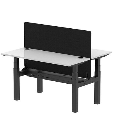 Air 2 Person Sit-Standing Bench Desk with Charcoal Straight Screen, Back to Back, 2 x 1400mm (600mm Deep), Black Frame, White