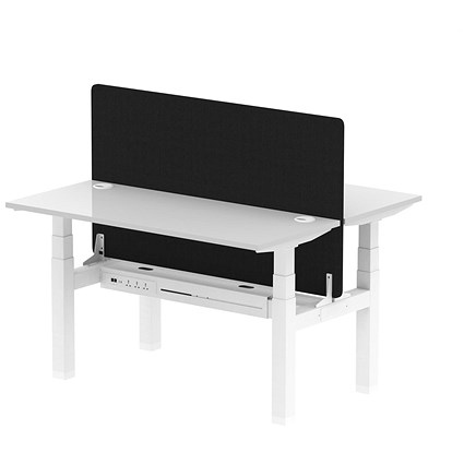 Air 2 Person Sit-Standing Bench Desk with Charcoal Straight Screen, Back to Back, 2 x 1400mm (600mm Deep), White Frame, White