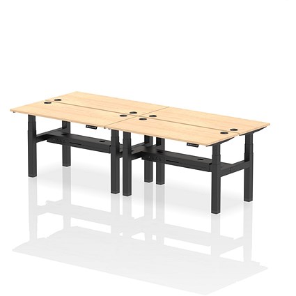 Air 4 Person Sit-Standing Bench Desk, Back to Back, 4 x 1400mm (600mm Deep), Black Frame, Maple