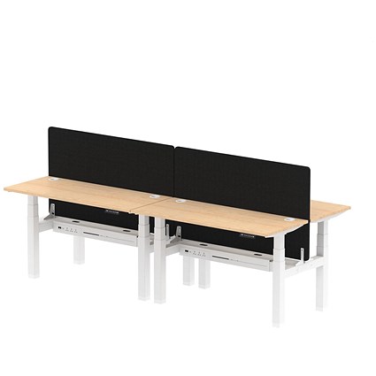 Air 4 Person Sit-Standing Bench Desk with Charcoal Straight Screen, Back to Back, 4 x 1400mm (600mm Deep), White Frame, Maple