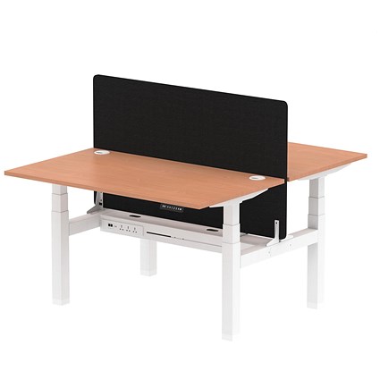 Air 2 Person Sit-Standing Bench Desk with Charcoal Straight Screen, Back to Back, 2 x 1400mm (800mm Deep), White Frame, Beech