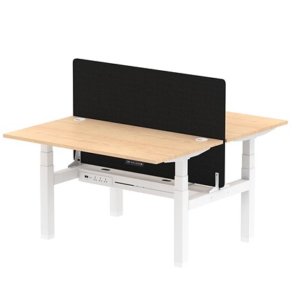 Air 2 Person Sit-Standing Bench Desk with Charcoal Straight Screen, Back to Back, 2 x 1400mm (800mm Deep), White Frame, Maple