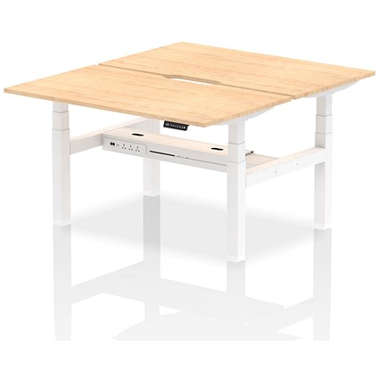 Air 2 Person Sit-Standing Scalloped Bench Desk, Back to Back, 2 x 1400mm (800mm Deep), White Frame, Maple