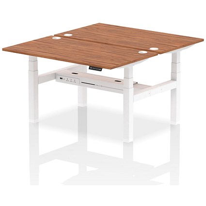 Air 2 Person Sit-Standing Bench Desk, Back to Back, 2 x 1400mm (800mm Deep), White Frame, Walnut