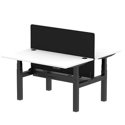 Air 2 Person Sit-Standing Bench Desk with Charcoal Straight Screen, Back to Back, 2 x 1400mm (800mm Deep), Black Frame, White