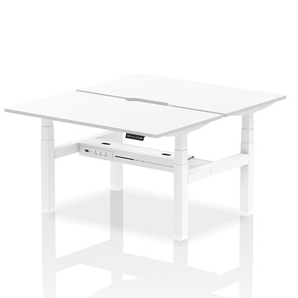 Air 2 Person Sit-Standing Scalloped Bench Desk, Back to Back, 2 x 1400mm (800mm Deep), White Frame, White