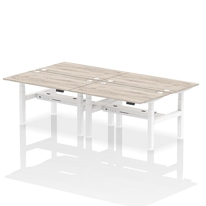 Air 4 Person Sit-Standing Bench Desk, Back to Back, 4 x 1400mm (800mm Deep), White Frame, Grey Oak